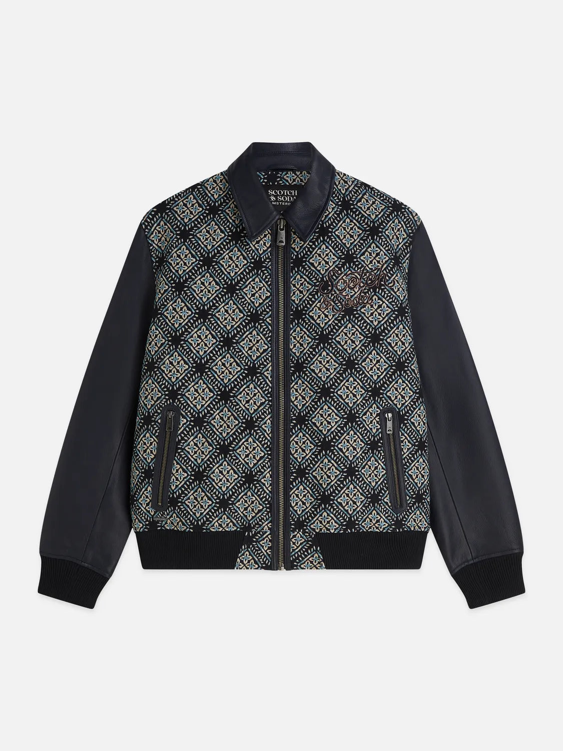 Jacquard Leather Varsity Jacket
