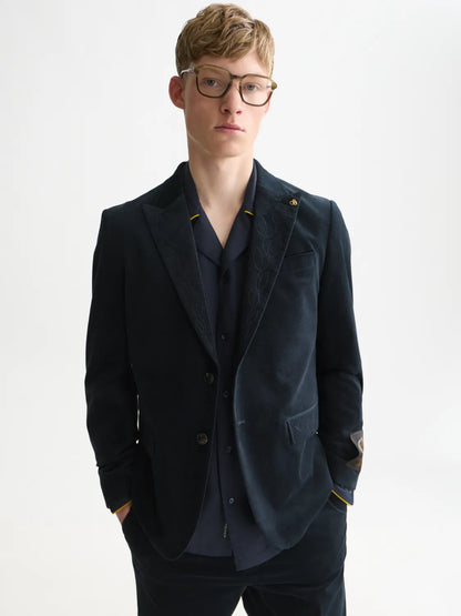 Pierce Embroidered Velvet Peak Lapel Blazer