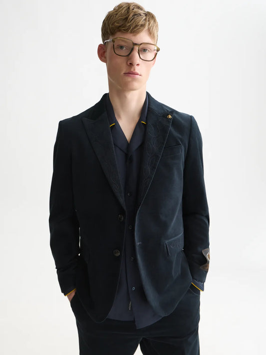 Pierce Embroidered Velvet Peak Lapel Blazer
