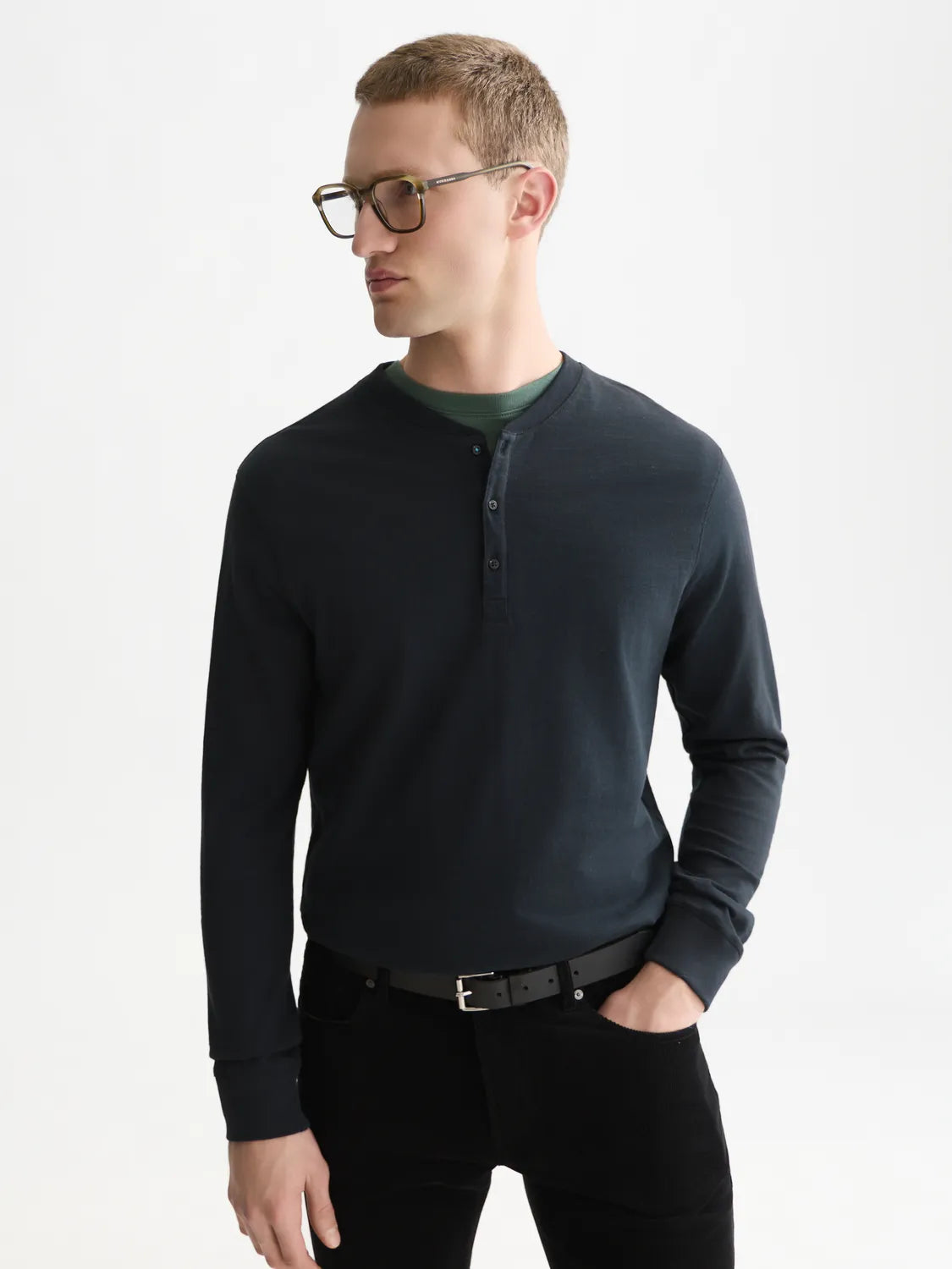 Henley Slub Regular-Fit Long Sleeved T-Shirt