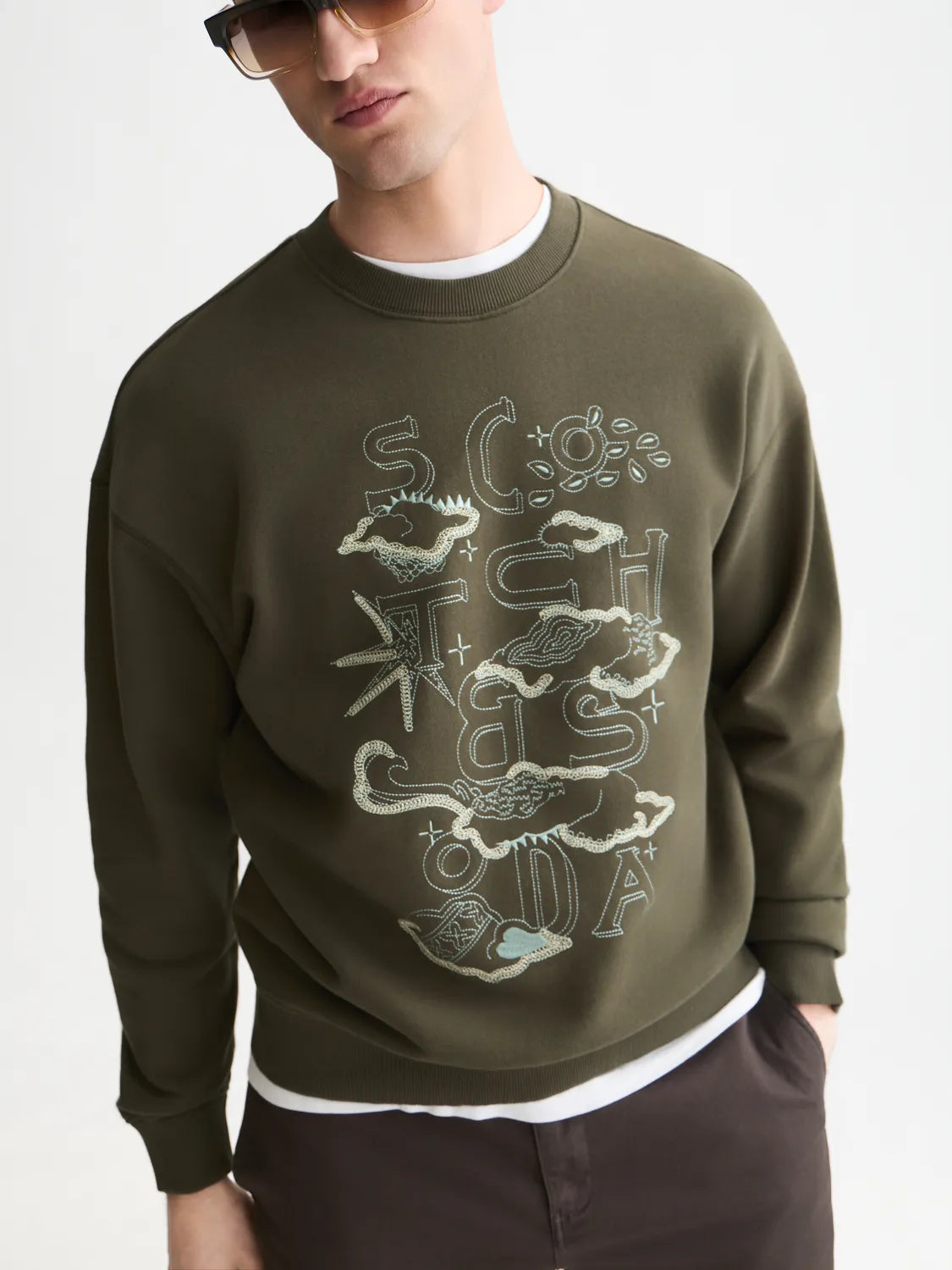 Front Embroidered Artwork Relaxed-Fit Sweatshirt