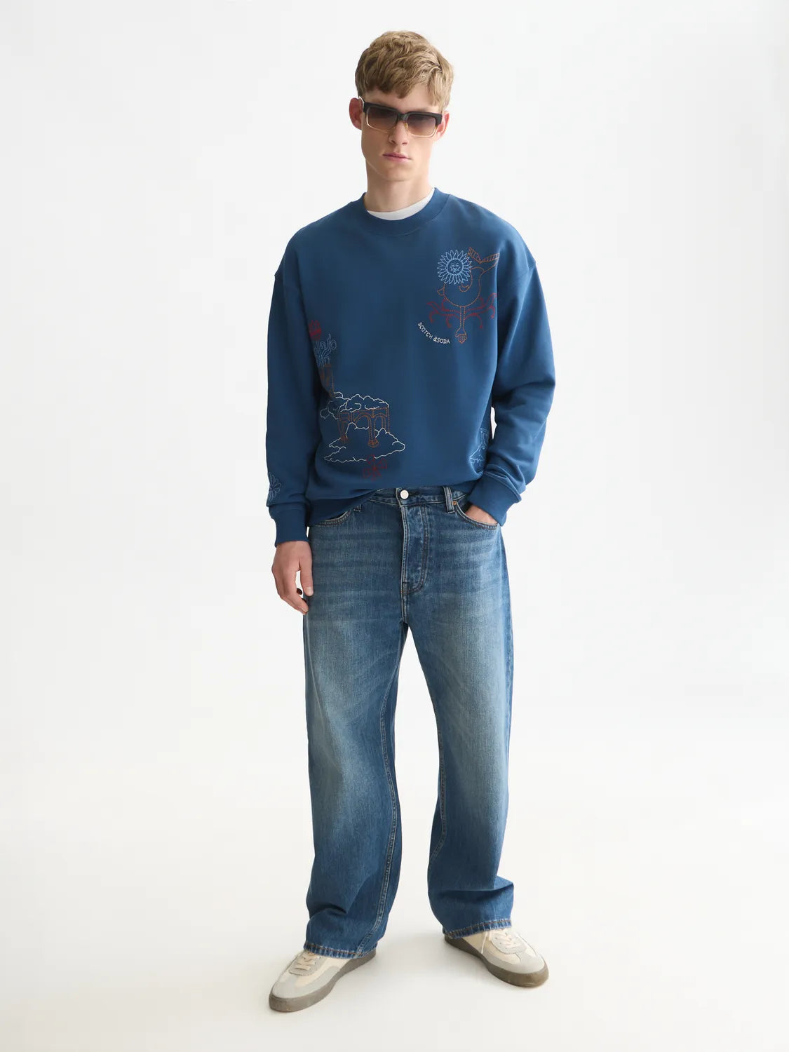 Placed Embroidered Artwork Relaxed-Fit Sweatshirt