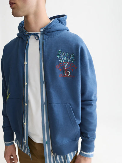 Embroidered Relaxed-Fit Zip-Through Hoodie