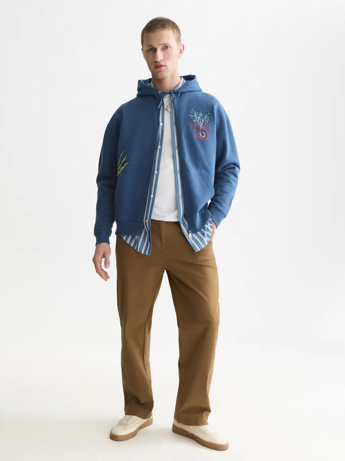 Embroidered Relaxed-Fit Zip-Through Hoodie