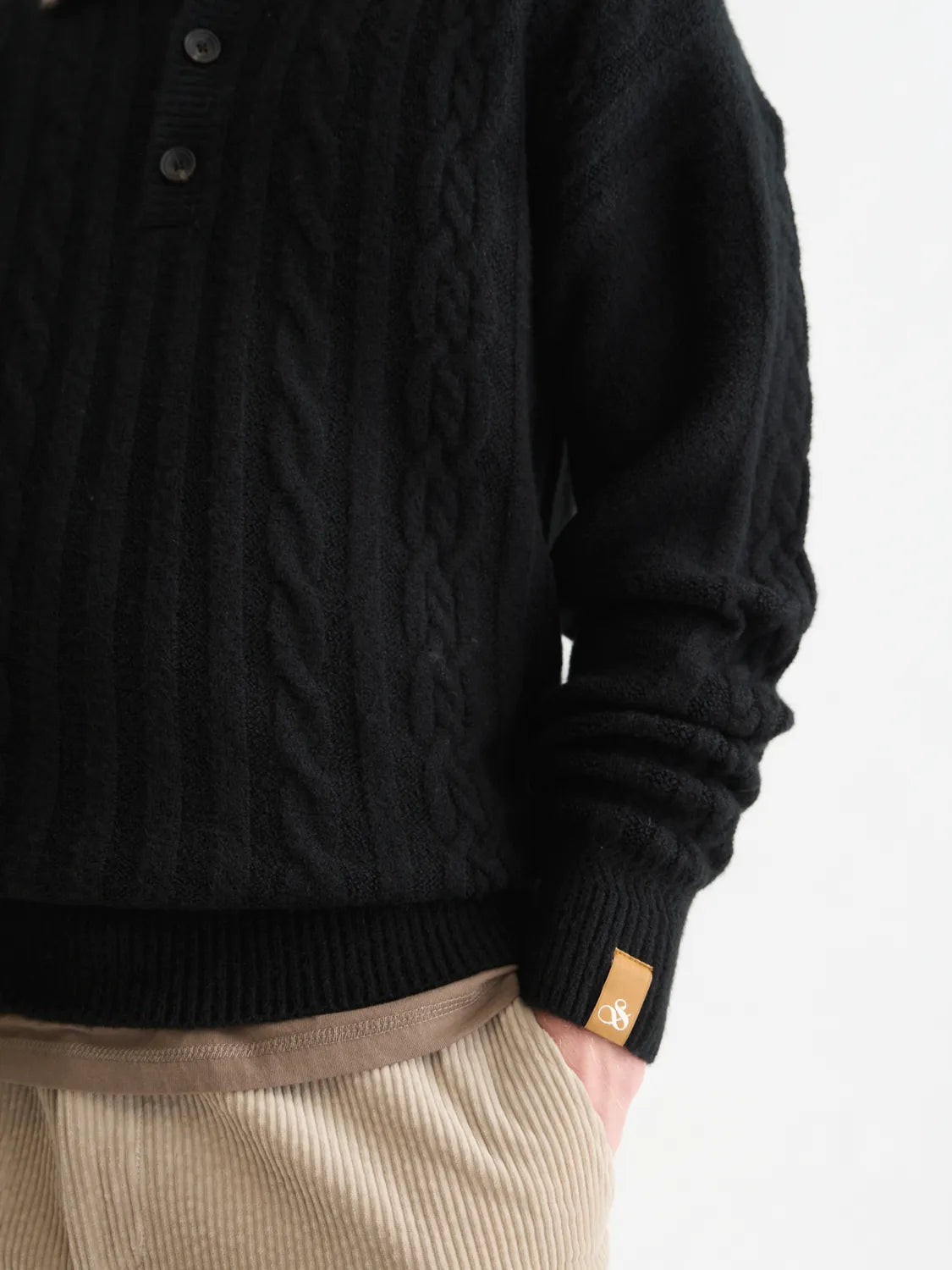 Soft Knit Polo Cable Dropped Shoulder Pullover