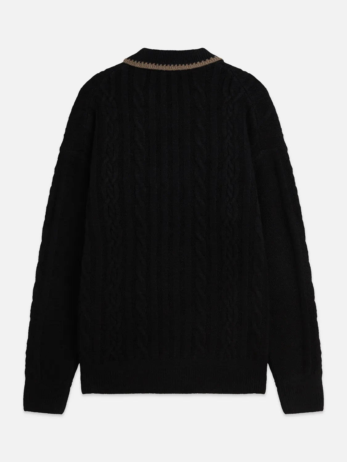 Soft Knit Polo Cable Dropped Shoulder Pullover
