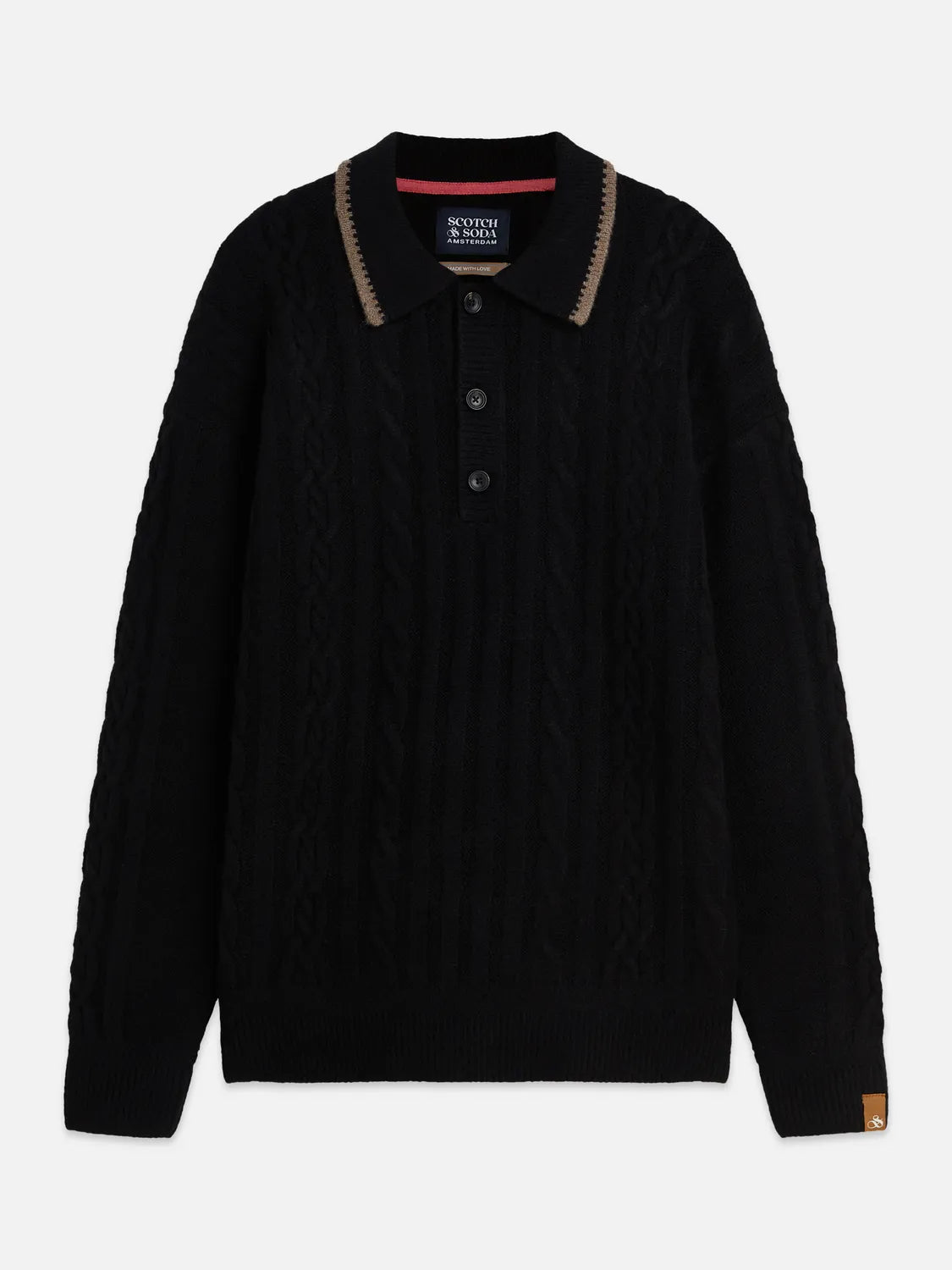 Soft Knit Polo Cable Dropped Shoulder Pullover