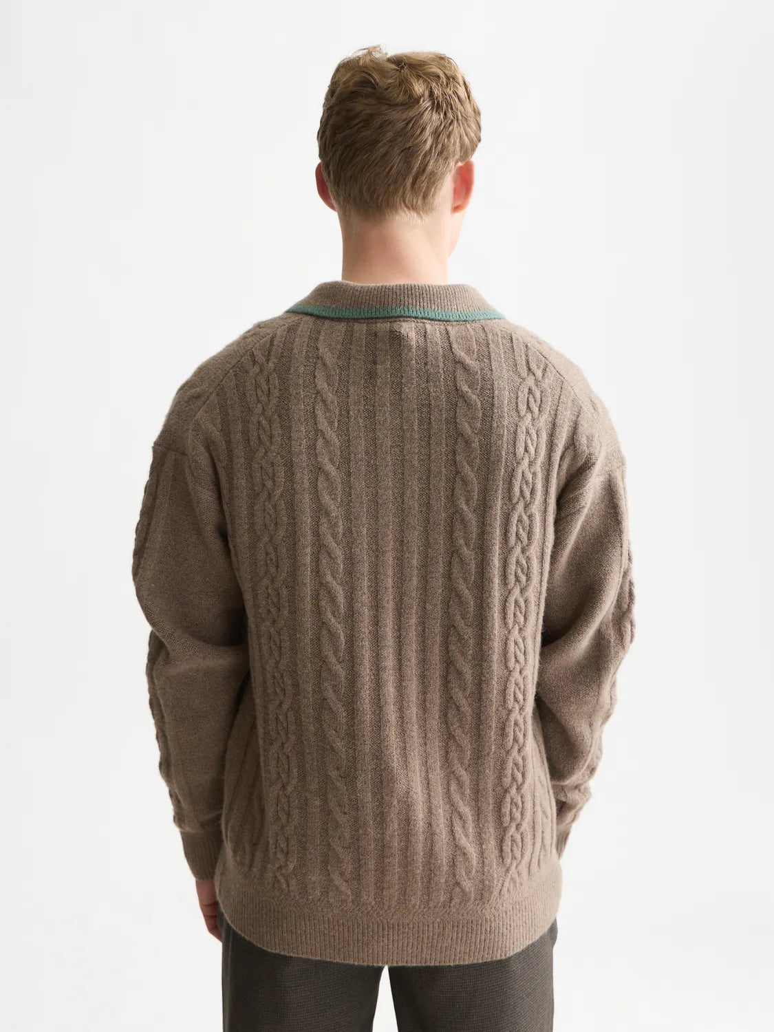 Soft Knit Polo Cable Dropped Shoulder Pullover