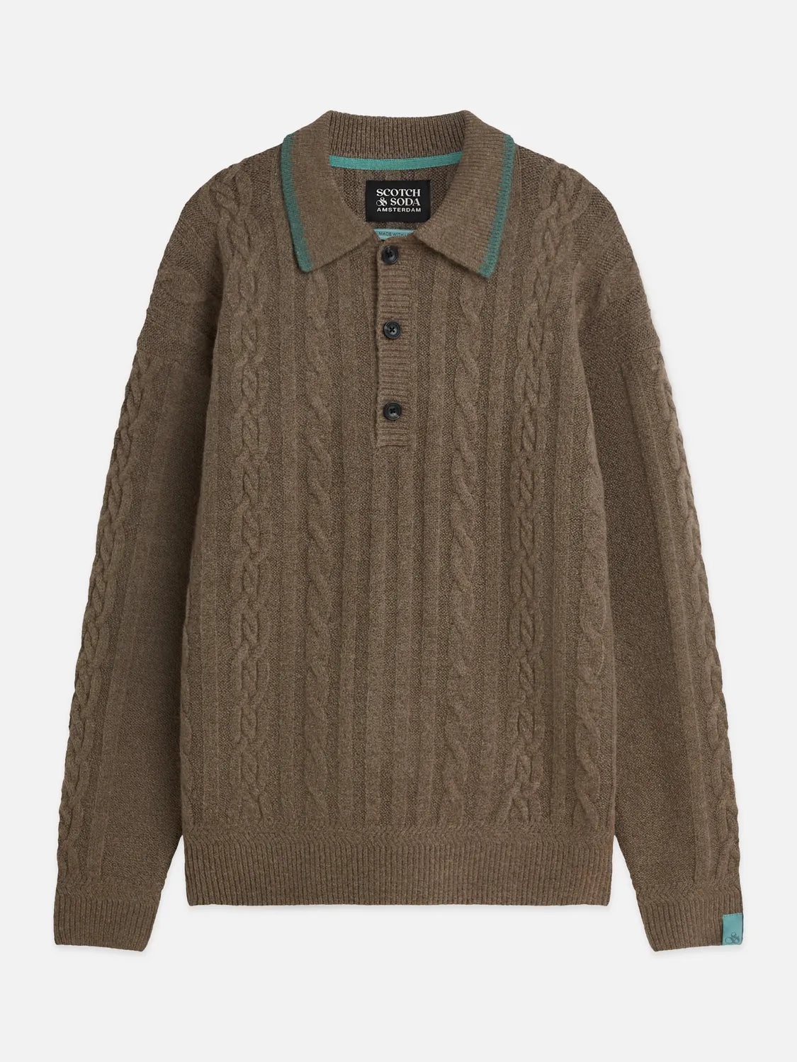 Soft Knit Polo Cable Dropped Shoulder Pullover