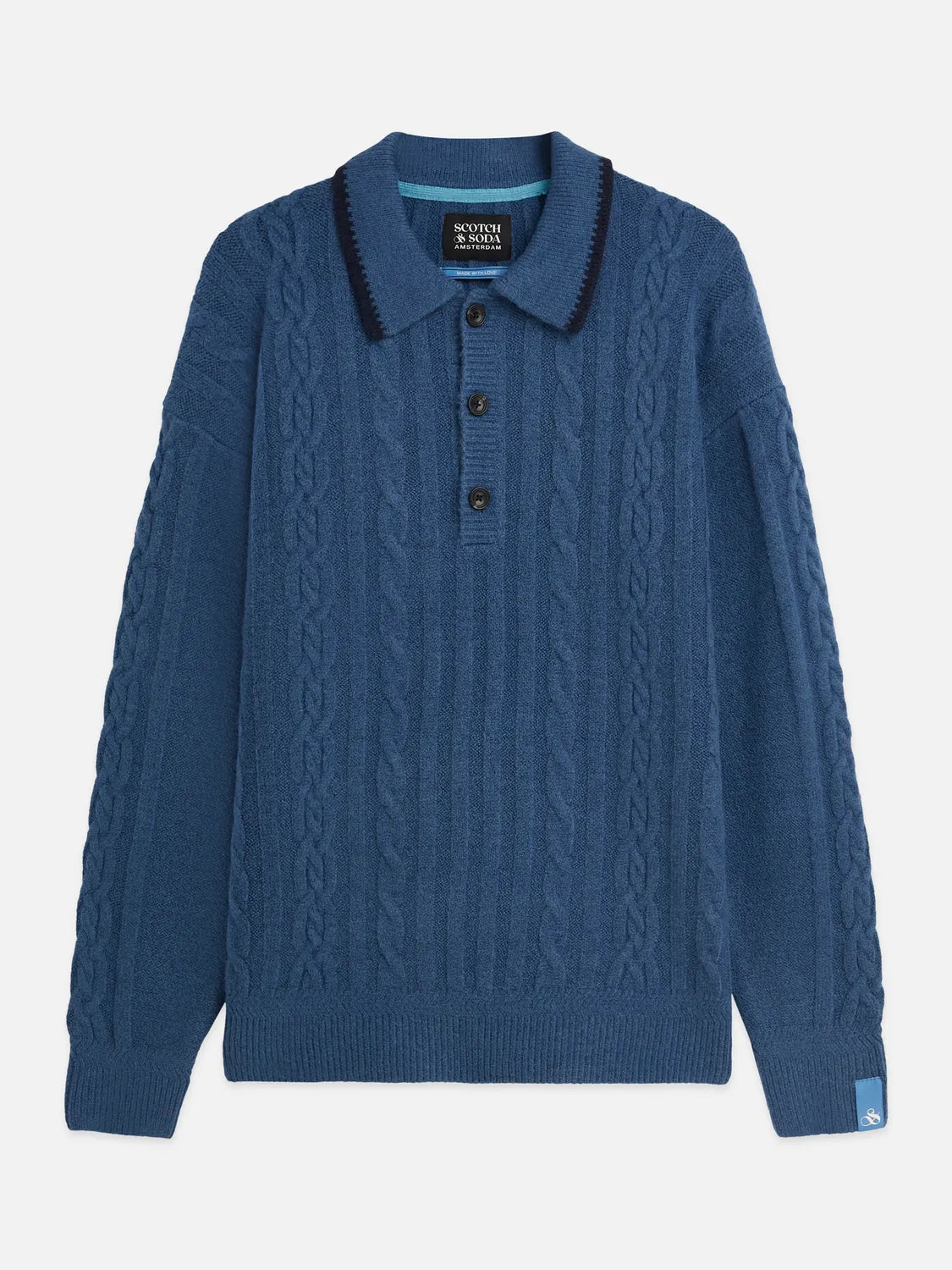 Soft Knit Polo Cable Dropped Shoulder Pullover