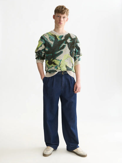 Watercolor Cotton-Linen Blend Loose-Fit Pullover