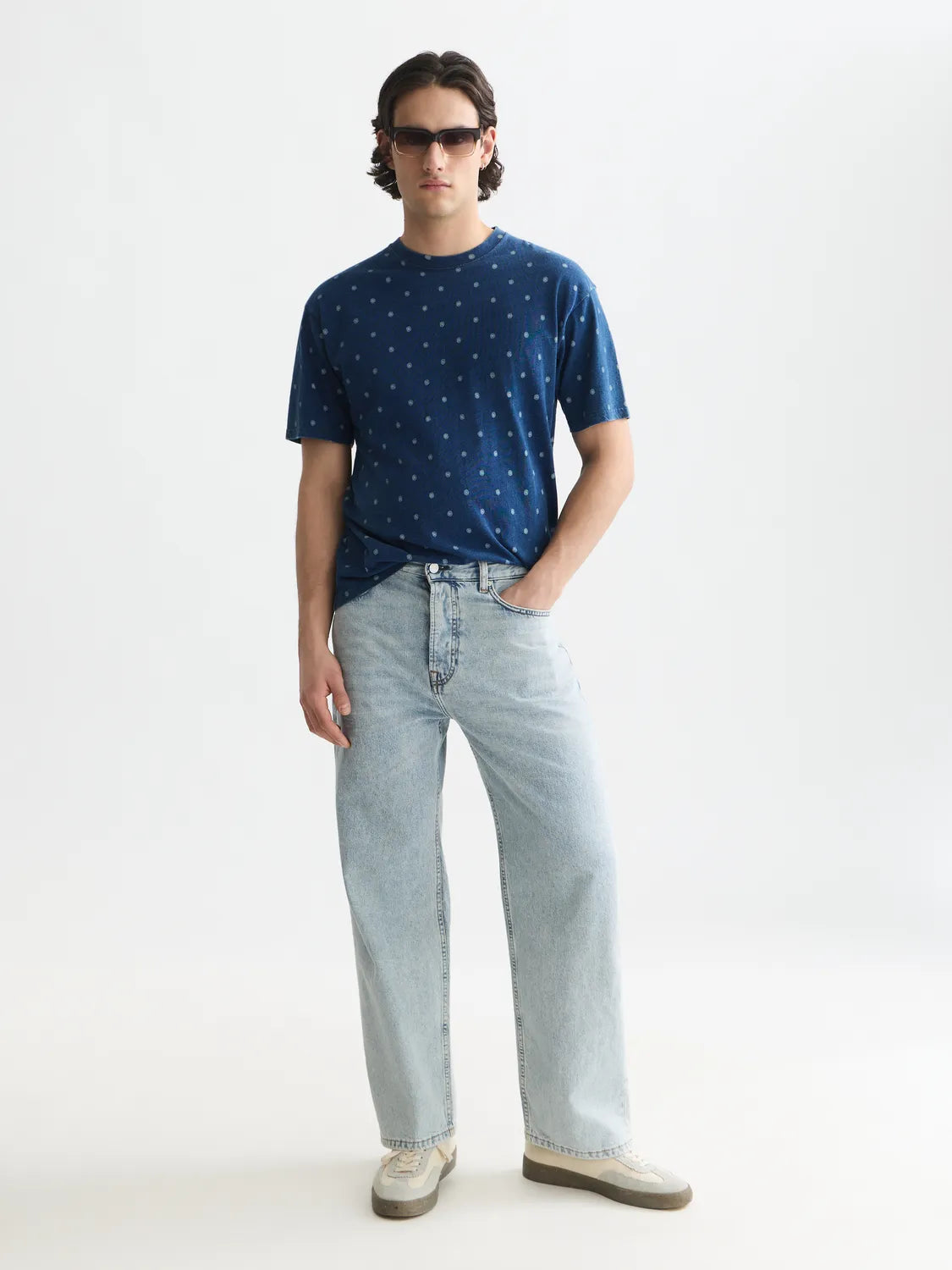 Micro Printed Indigo Relaxed-Fit T-Shirt