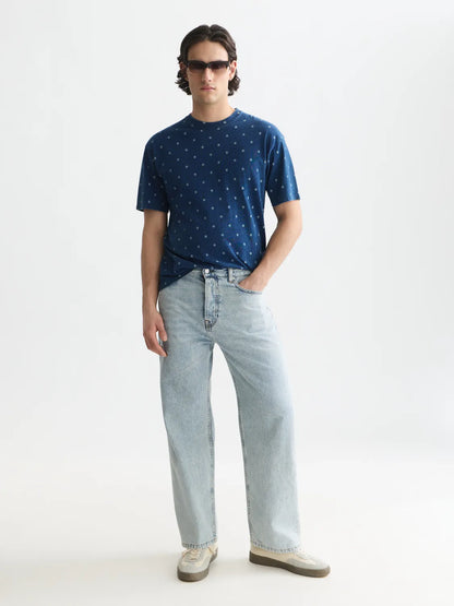 Micro Printed Indigo Relaxed-Fit T-Shirt