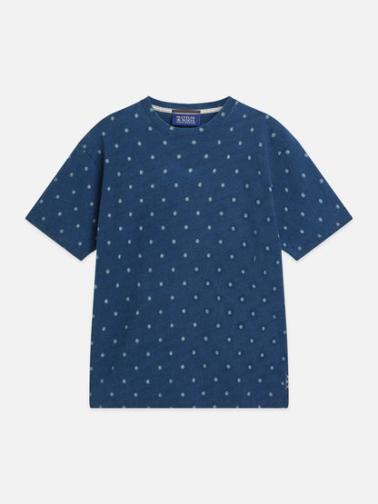 Micro Printed Indigo Relaxed-Fit T-Shirt