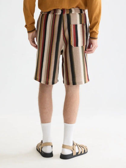 Crochet Multicolor Stripe Relaxed-Fit Bermuda Shorts