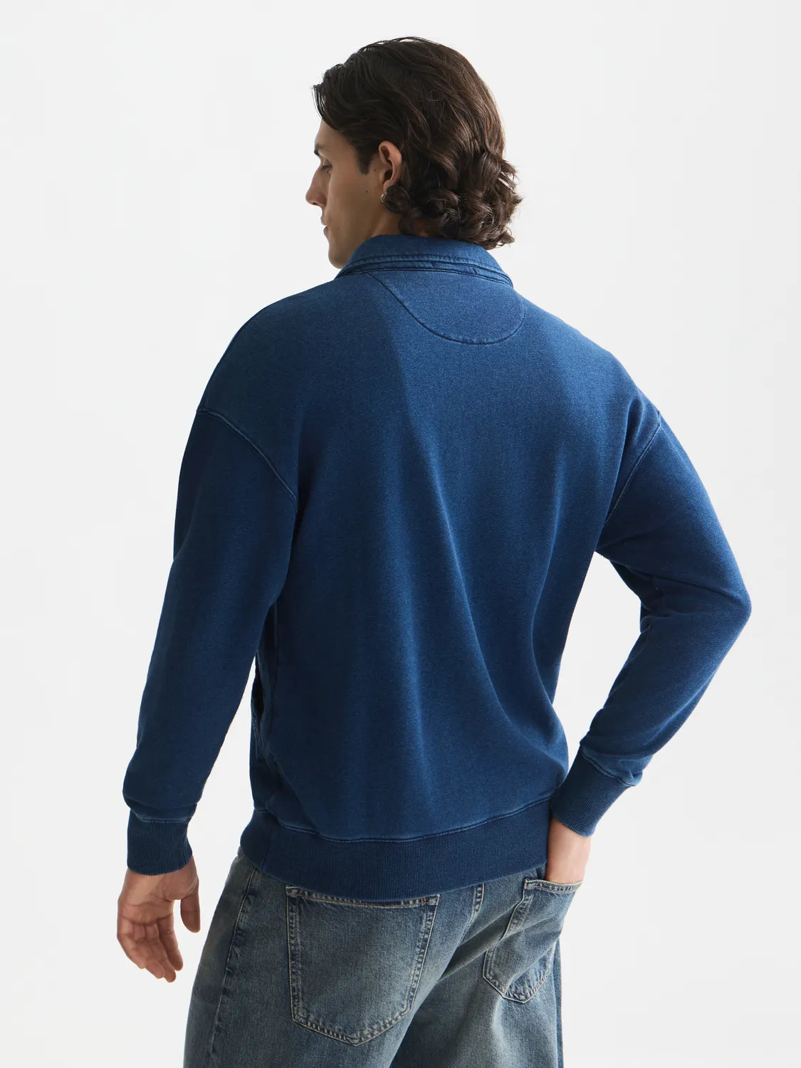 Washed Indigo Half Zip Relaxed-Fit Sweatshirt