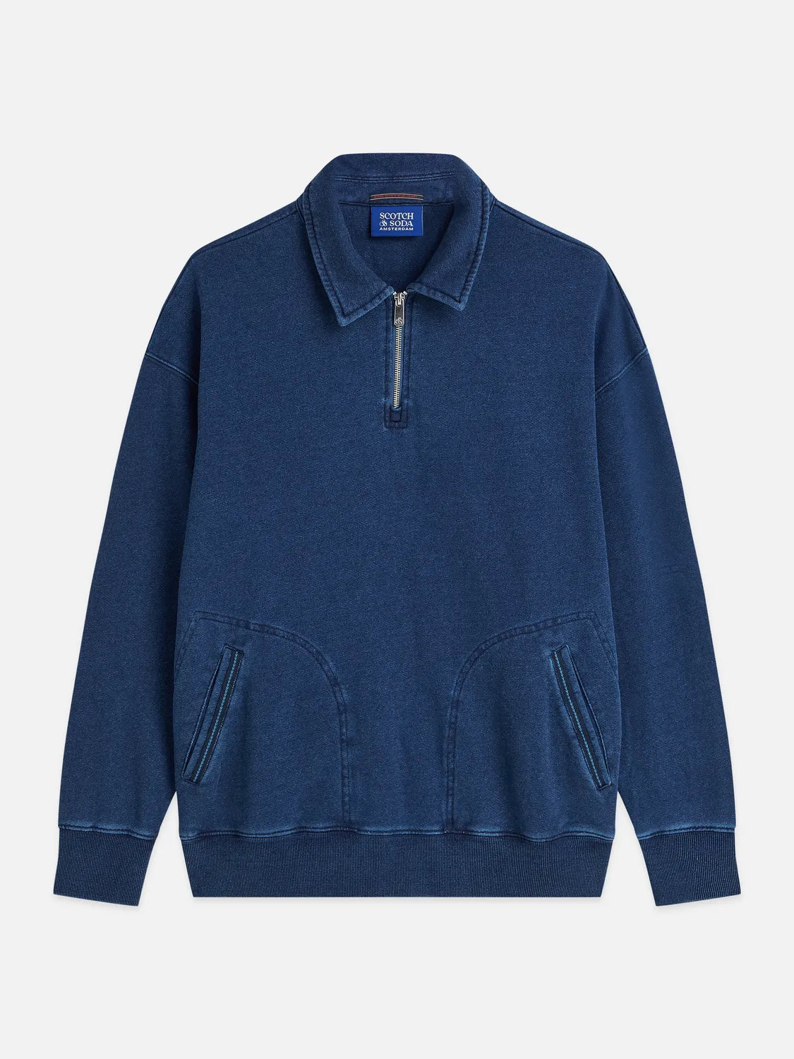Washed Indigo Half Zip Relaxed-Fit Sweatshirt