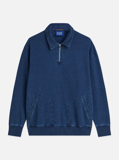 Washed Indigo Half Zip Relaxed-Fit Sweatshirt