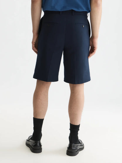 Pleated Linen-Blend Herringbone Wide Fit Chino Shorts