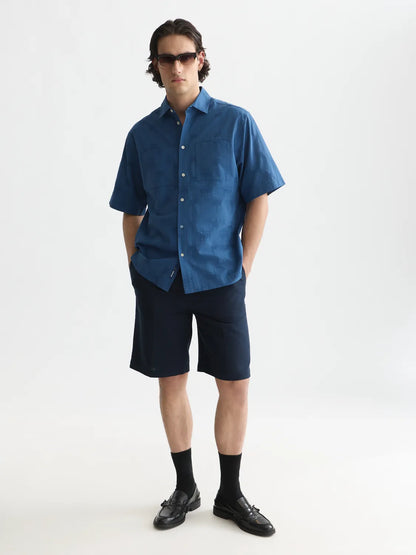 Pleated Linen-Blend Herringbone Wide Fit Chino Shorts