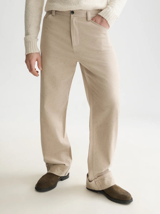 Speckled Cotton-Blend Twill Loose Straight-Fit Pant