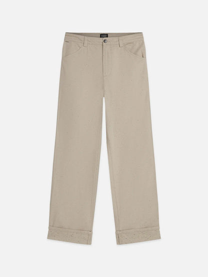 Speckled Cotton-Blend Twill Loose Straight-Fit Pant