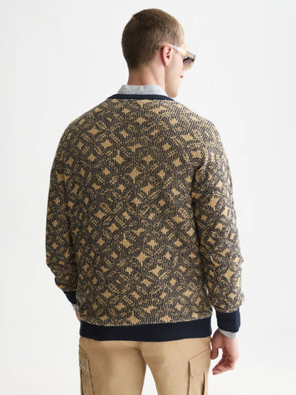 Jacquard Wool-Blend Extra Dropped Shoulder Pullover