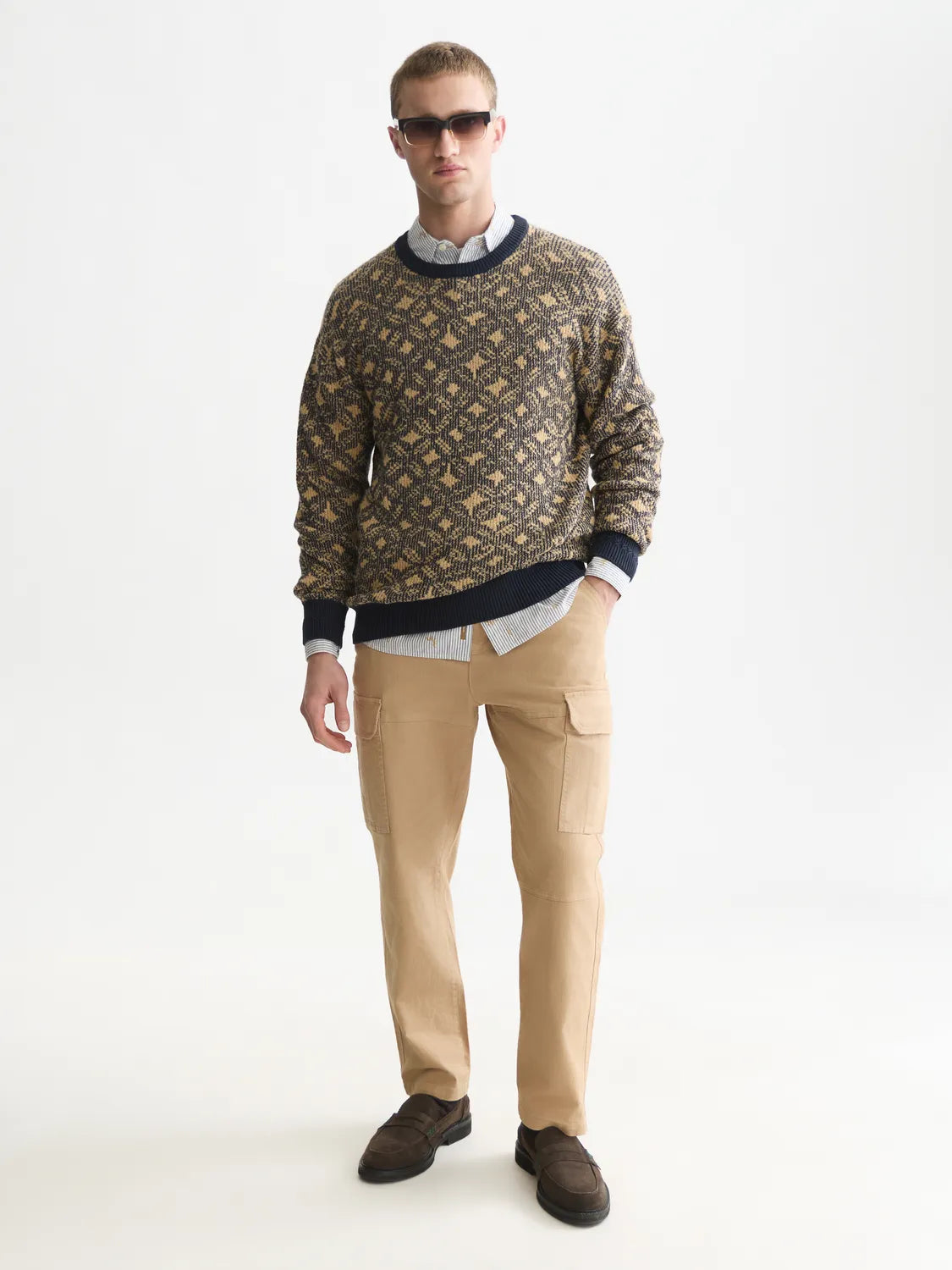 Jacquard Wool-Blend Extra Dropped Shoulder Pullover