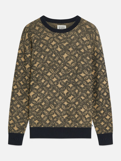 Jacquard Wool-Blend Extra Dropped Shoulder Pullover