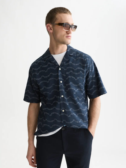 Wave Jacquard Short Sleeved Relaxed-Fit Shirt