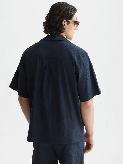 Crinkled Cotton-Blend Relaxed-Fit Short-Sleeved Shirt