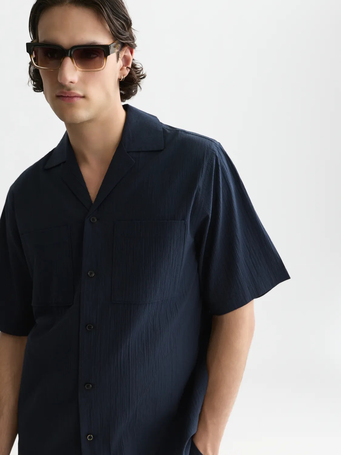Crinkled Cotton-Blend Relaxed-Fit Short-Sleeved Shirt