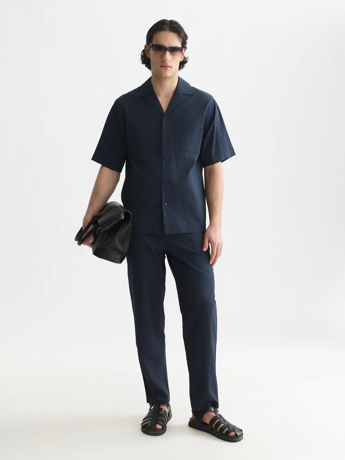 Crinkled Cotton-Blend Relaxed-Fit Short-Sleeved Shirt