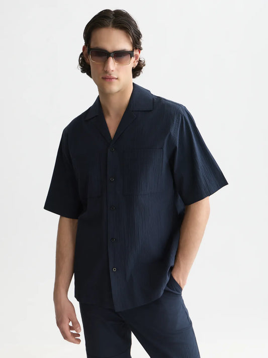 Crinkled Cotton-Blend Relaxed-Fit Short-Sleeved Shirt