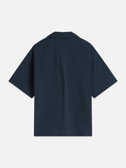 Crinkled Cotton-Blend Relaxed-Fit Short-Sleeved Shirt