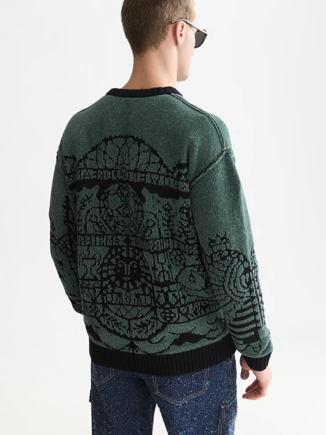 Chenille Jacquard Wool-Blend Dropped Shoulder Pullover