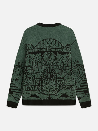 Chenille Jacquard Wool-Blend Dropped Shoulder Pullover