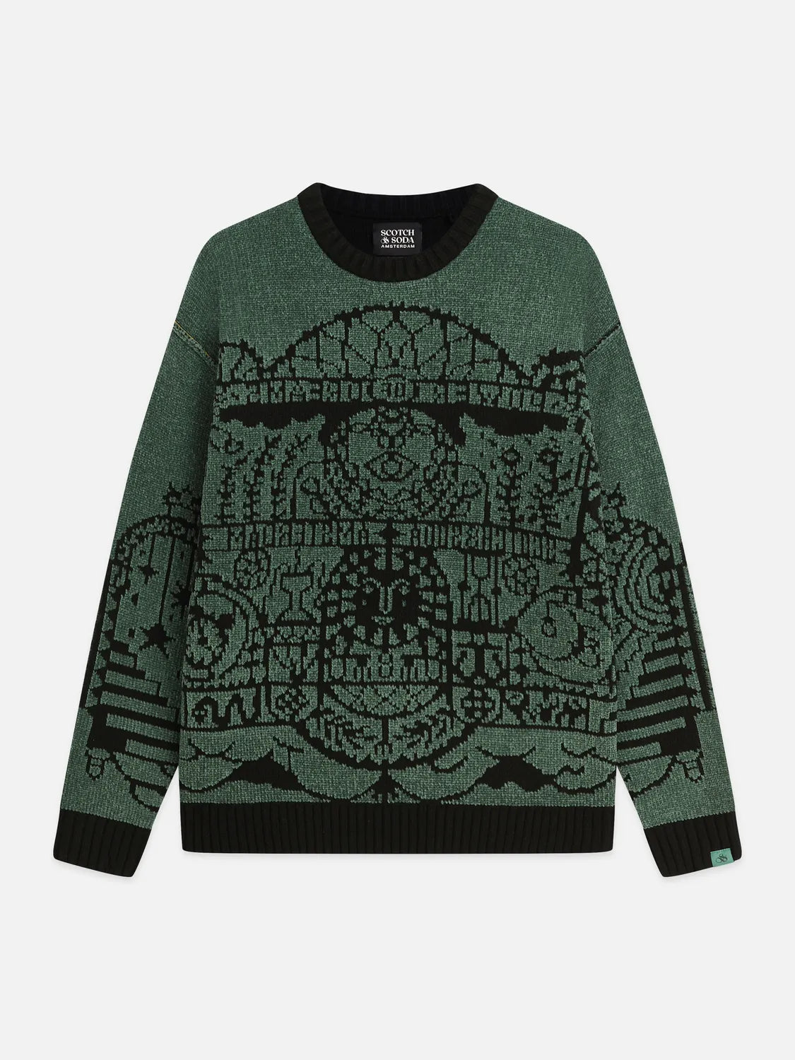 Chenille Jacquard Wool-Blend Dropped Shoulder Pullover