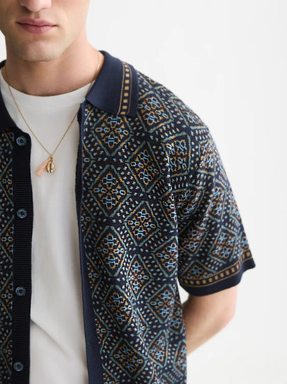 Jacquard Knitted Short Sleeved Shirt