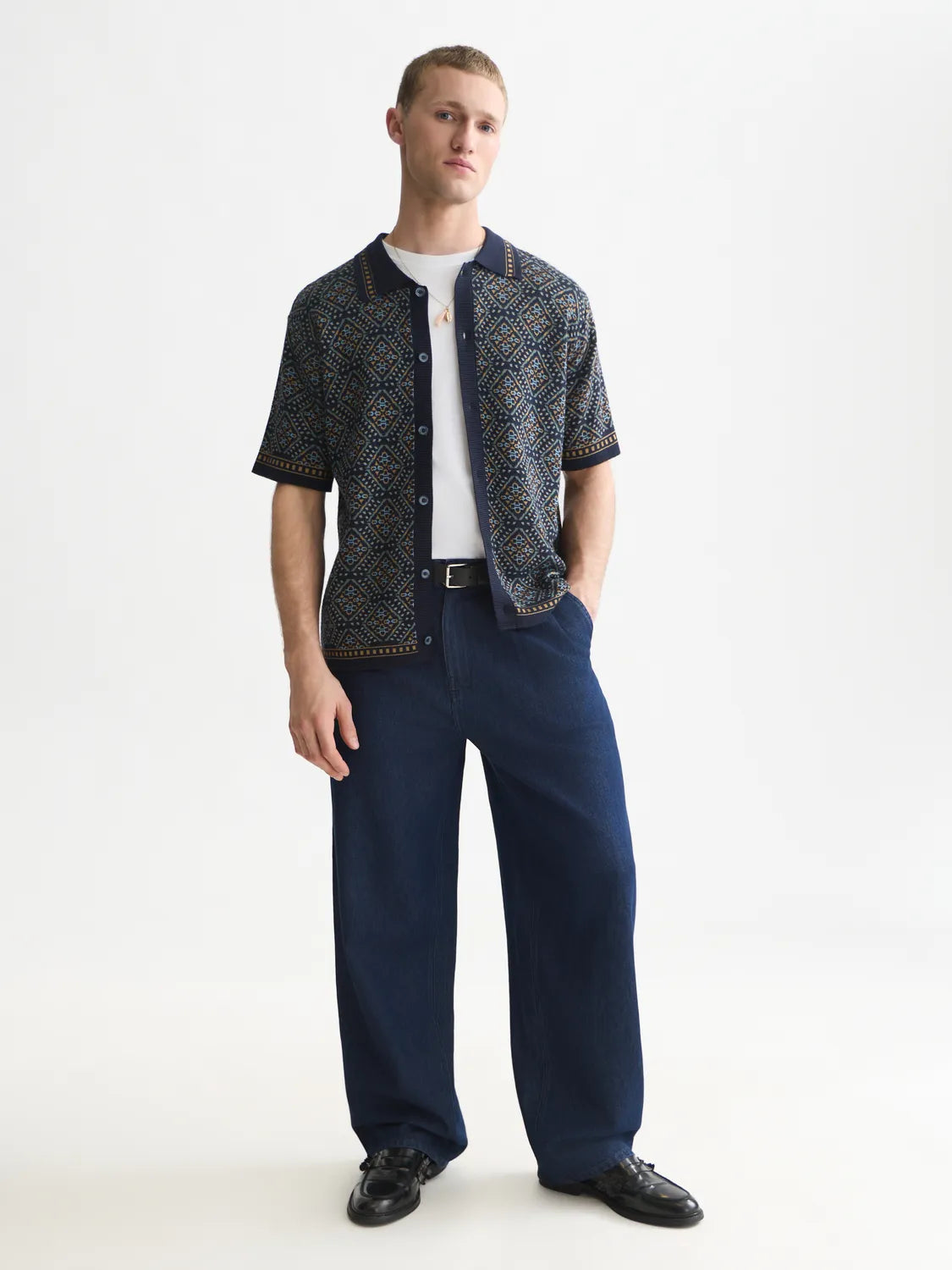Jacquard Knitted Short Sleeved Shirt