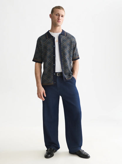 Jacquard Knitted Short Sleeved Shirt