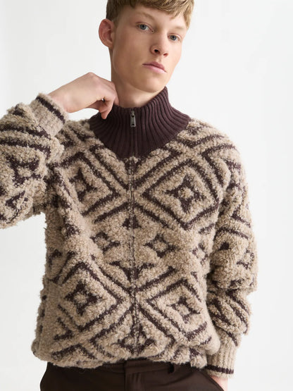 Jacquard Wool-Blend Relaxed-Fit Zip-Through Pullover