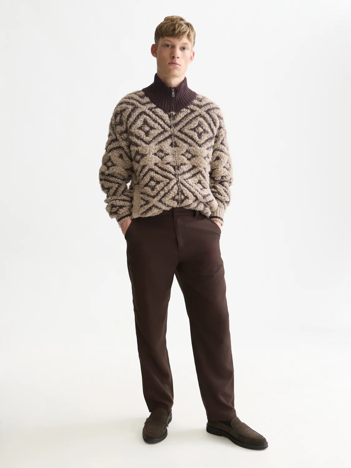 Jacquard Wool-Blend Relaxed-Fit Zip-Through Pullover