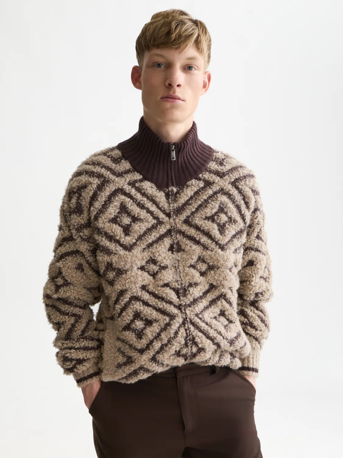 Jacquard Wool-Blend Relaxed-Fit Zip-Through Pullover
