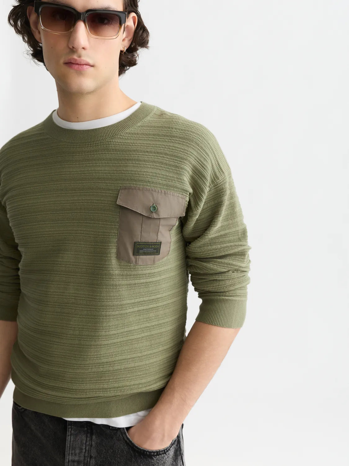 Structured Chest Pocket Relaxed-Fit Pullover