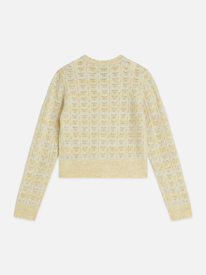 Girls' Pointelle Crew Neck Cardigan