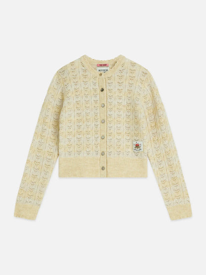 Girls' Pointelle Crew Neck Cardigan