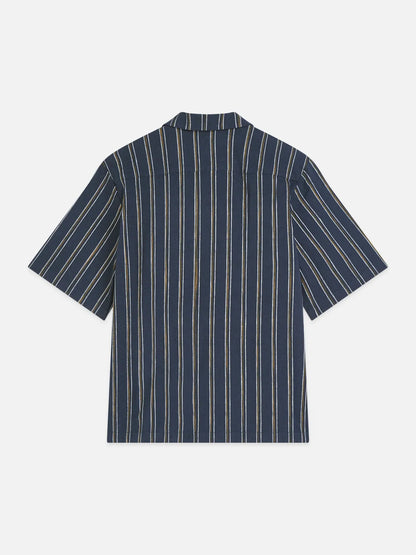 Striped Linen Relaxed-Fit Short-Sleeved Shirt