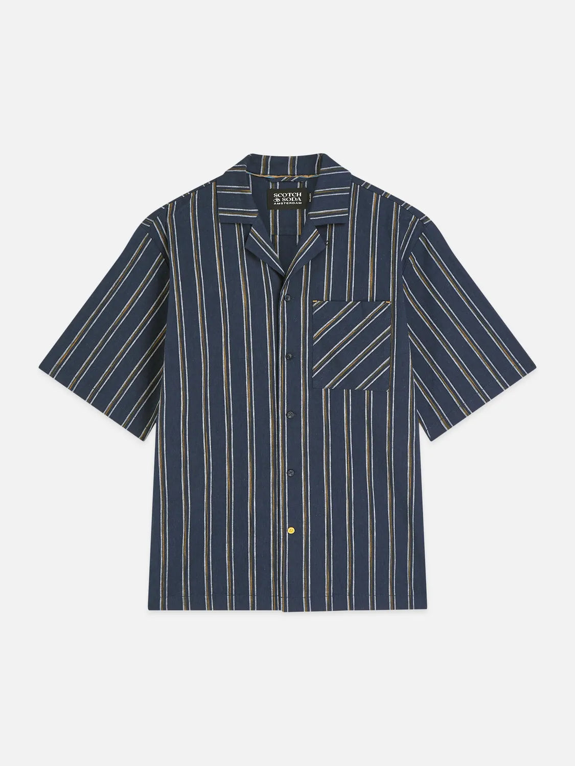 Striped Linen Relaxed-Fit Short-Sleeved Shirt
