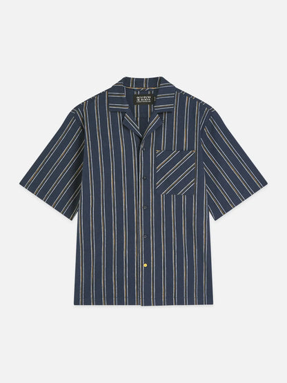 Striped Linen Relaxed-Fit Short-Sleeved Shirt
